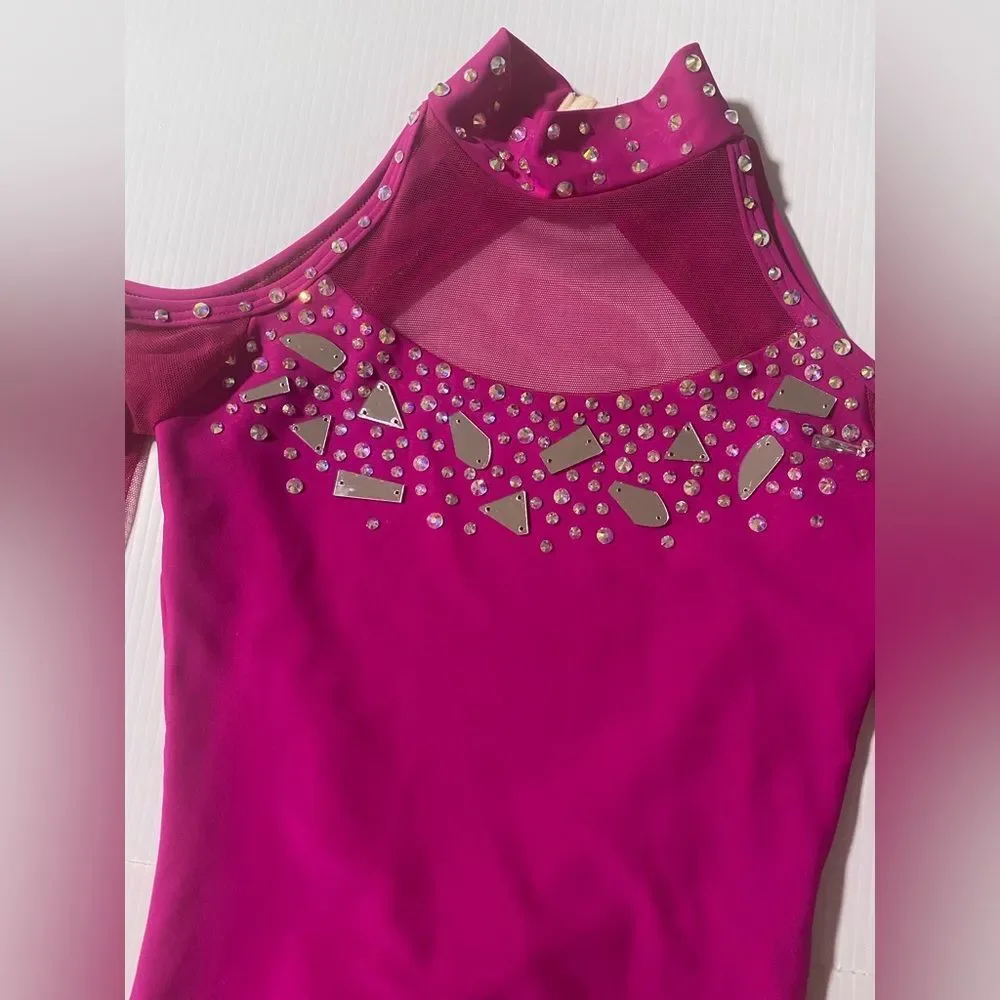 Custom contemporary lyrical solo illusion hot pink Dance Costume 2 piece MC